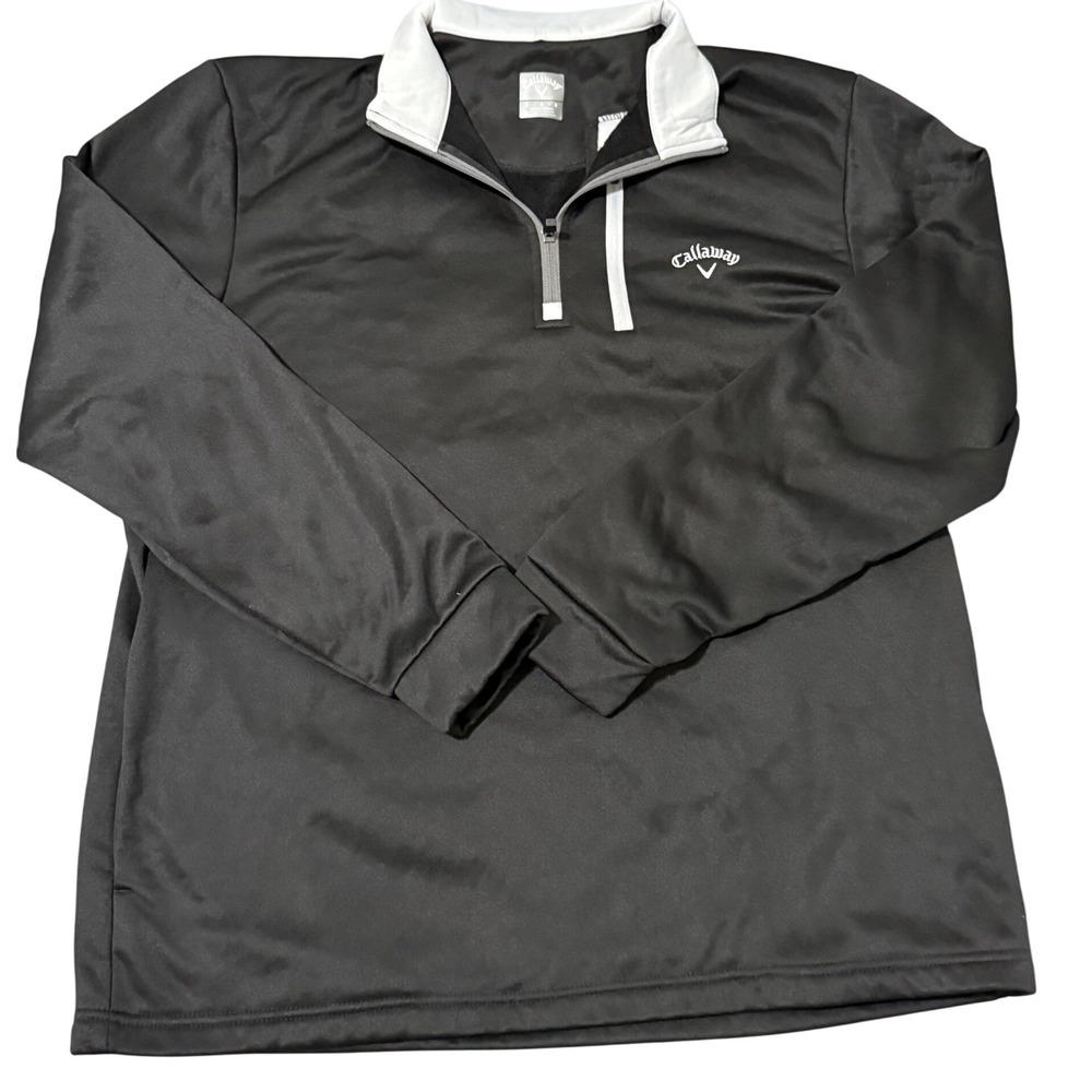 Callaway Mens Golf Pullover Long Sleeve 1/4 Zip Black White Jacket - Picture 2 of 9